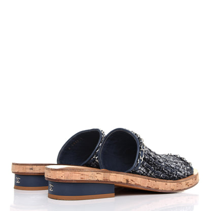 Chanel Cork Tweed Chain Mule Slides 41.5 Blue 4 of 16