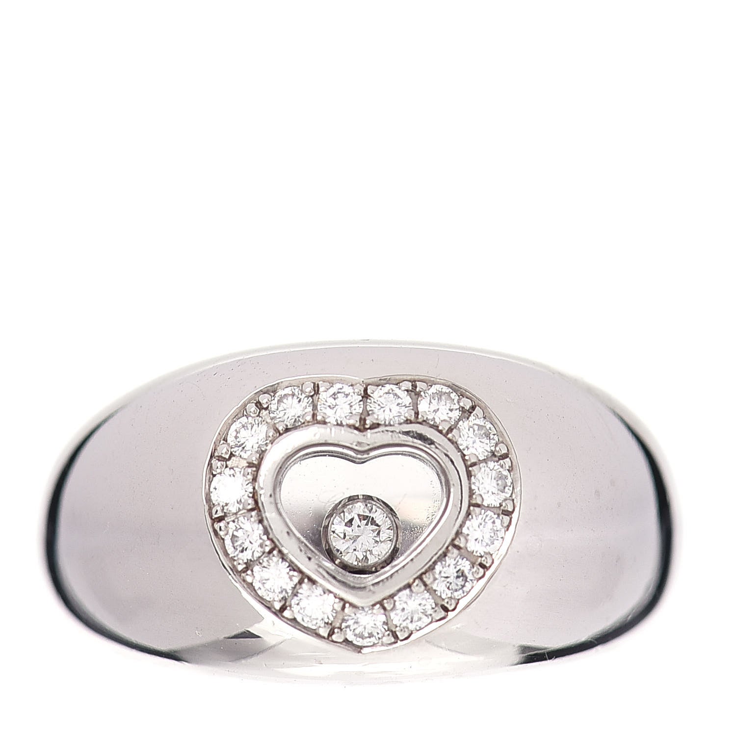 Chopard 18K White Gold Diamond Happy Heart Dome Ring 53 6.5 1 of 5