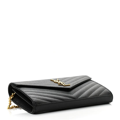 Saint Laurent Grain De Poudre Matelasse Chevron Monogram Chain Wallet Black 4 of 10
