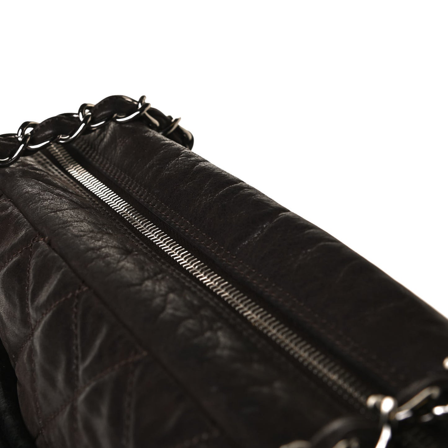 Glazed Calfskin Lambskin Portobello Tote Black