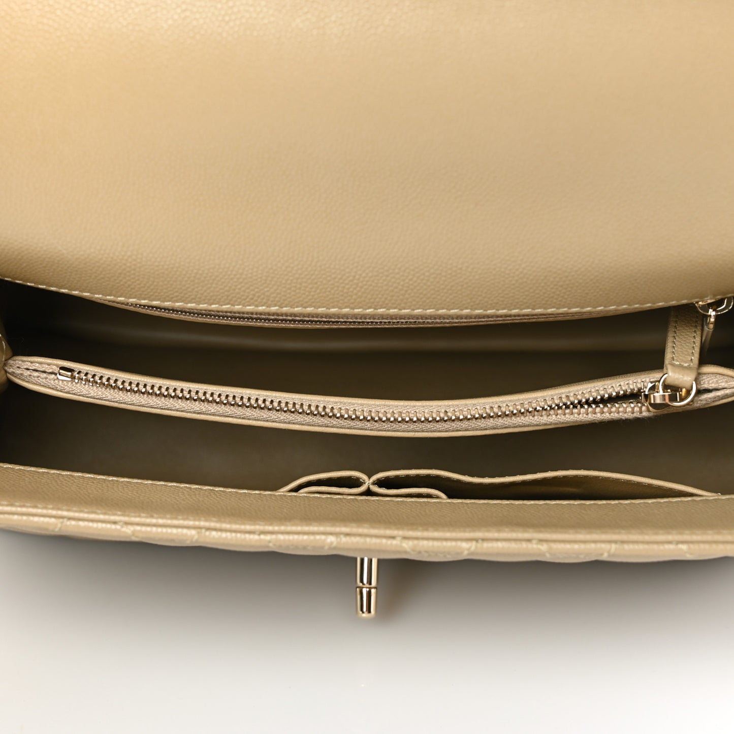 Caviar Lizard Embossed Quilted Small Coco Handle Flap Dark Beige