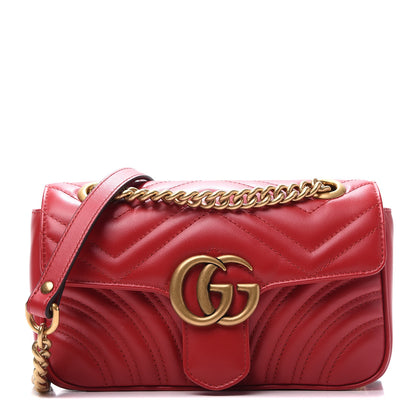 Gucci Calfskin Matelasse Mini GG Marmont Shoulder Bag Hibiscus Red 1 of 13