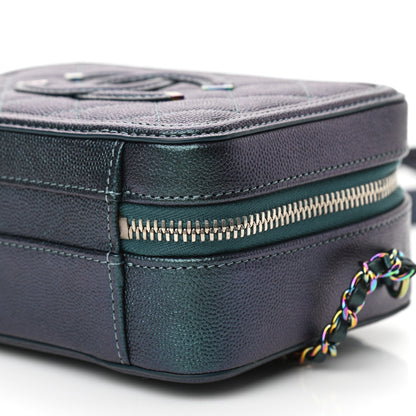 Chanel Iridescent Caviar Quilted Small CC Filigree Vanity Case Dark Turquoise 10 of 11