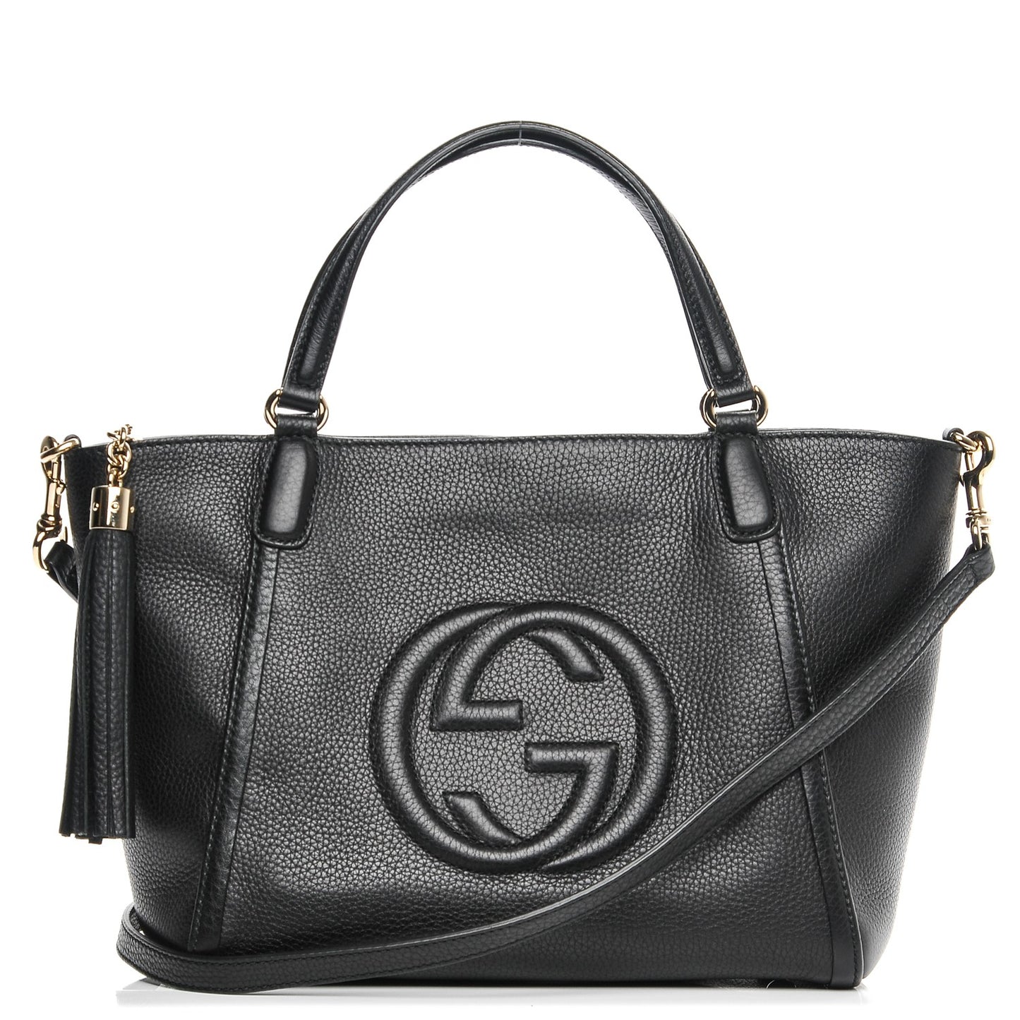 Pebbled Calfskin Small Soho Top Handle Bag Black