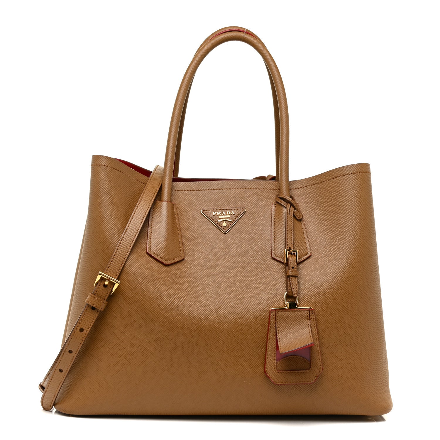 Prada Saffiano Cuir Large Double Bag Caramel Fuoco 1 of 19