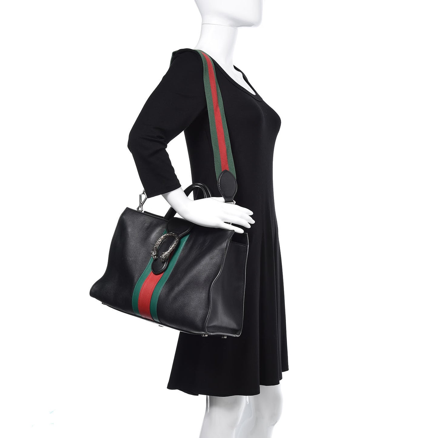 Calfskin Web Stripe Large Dionysus Tote Bag Black
