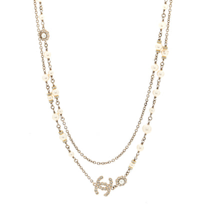 Chanel Pearl Crystal CC Long Necklace Gold 1 of 10