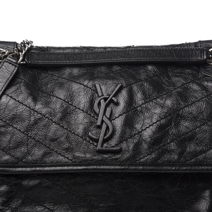 Saint Laurent Crinkled Calfskin Matelasse Monogram Medium Niki Chain Satchel Black 12 of 12