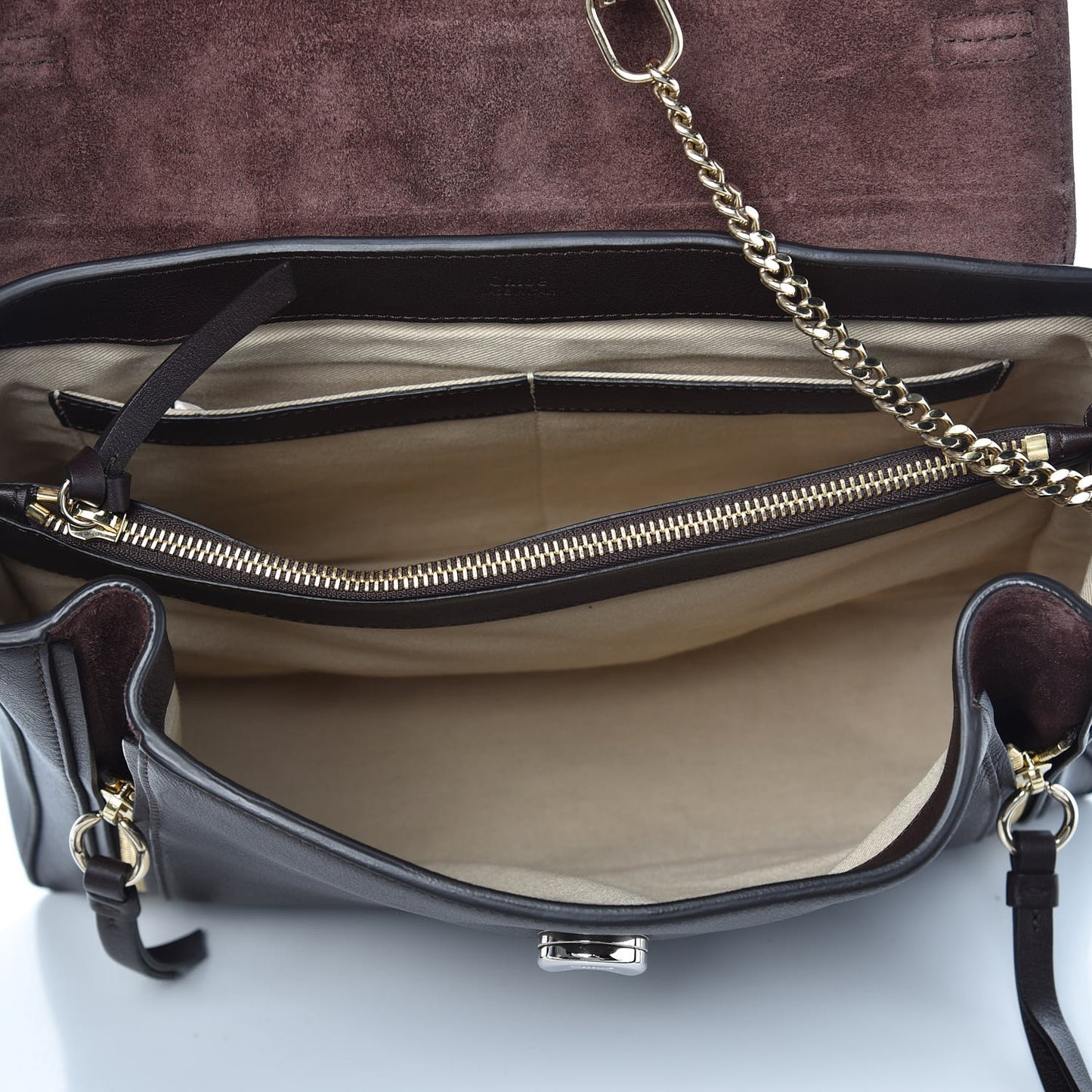Calfskin Medium Faye Day Shoulder Bag Carbon Brown