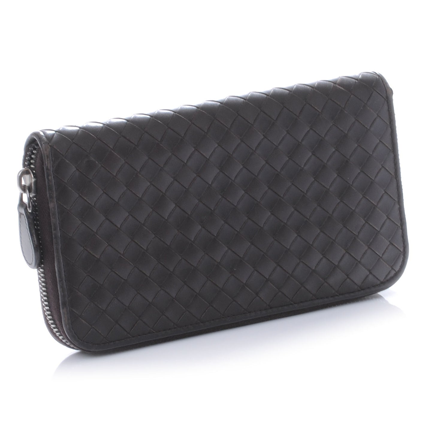 Nappa Intrecciato Zip Around Wallet Ebano