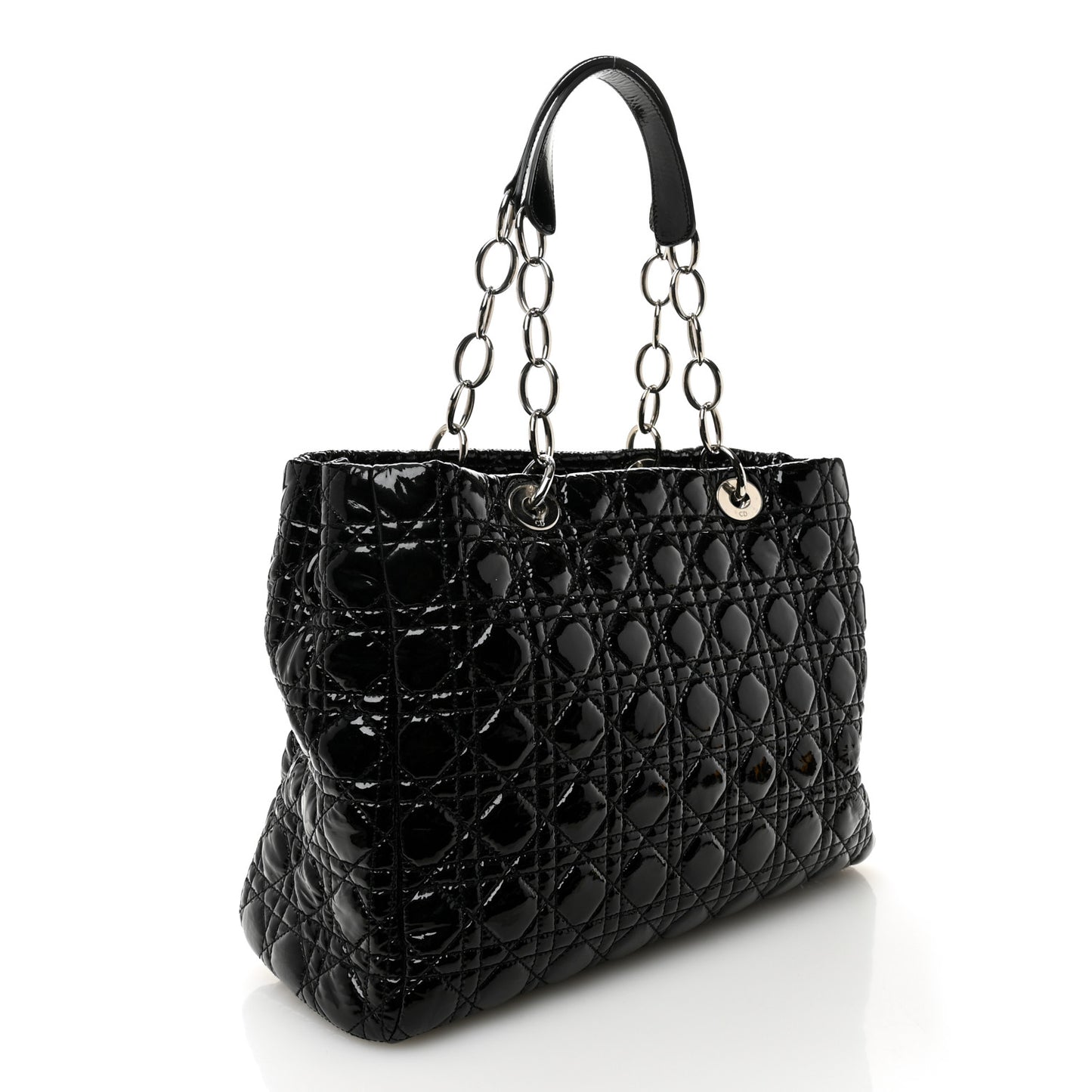 Patent Cannage Large Dior Soft Shopping Tote Black