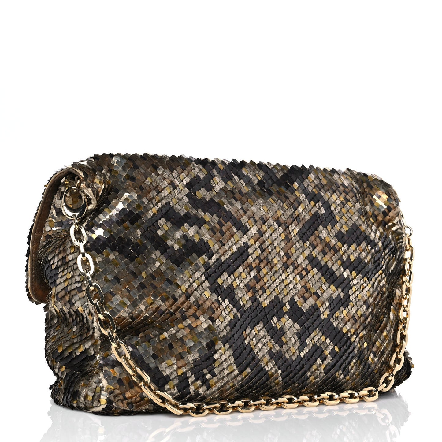 Silk Metallic Sequin Watersnake Carolina Chain Shoulder Bag Multicolor