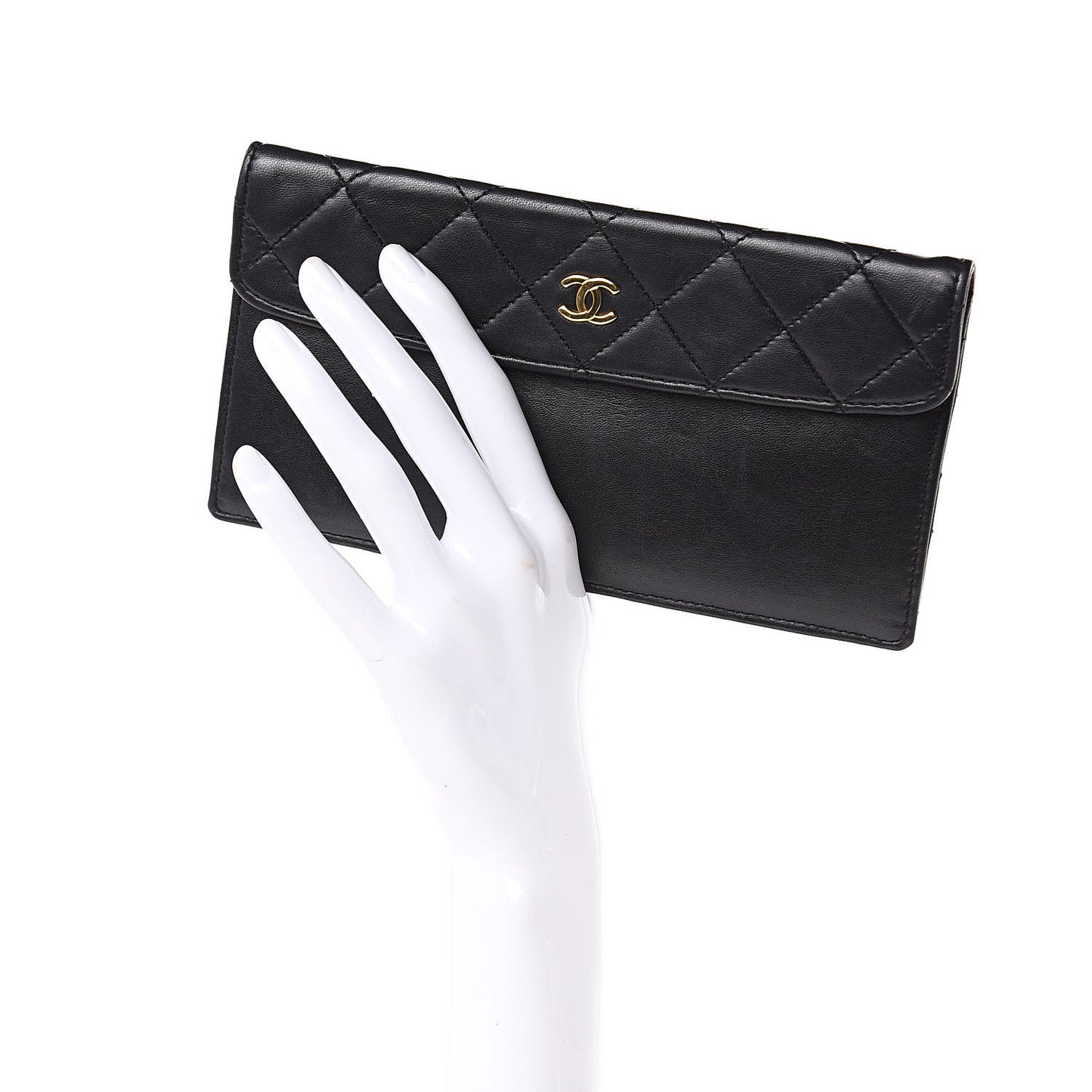 Lambskin Quilted Long Wallet Black