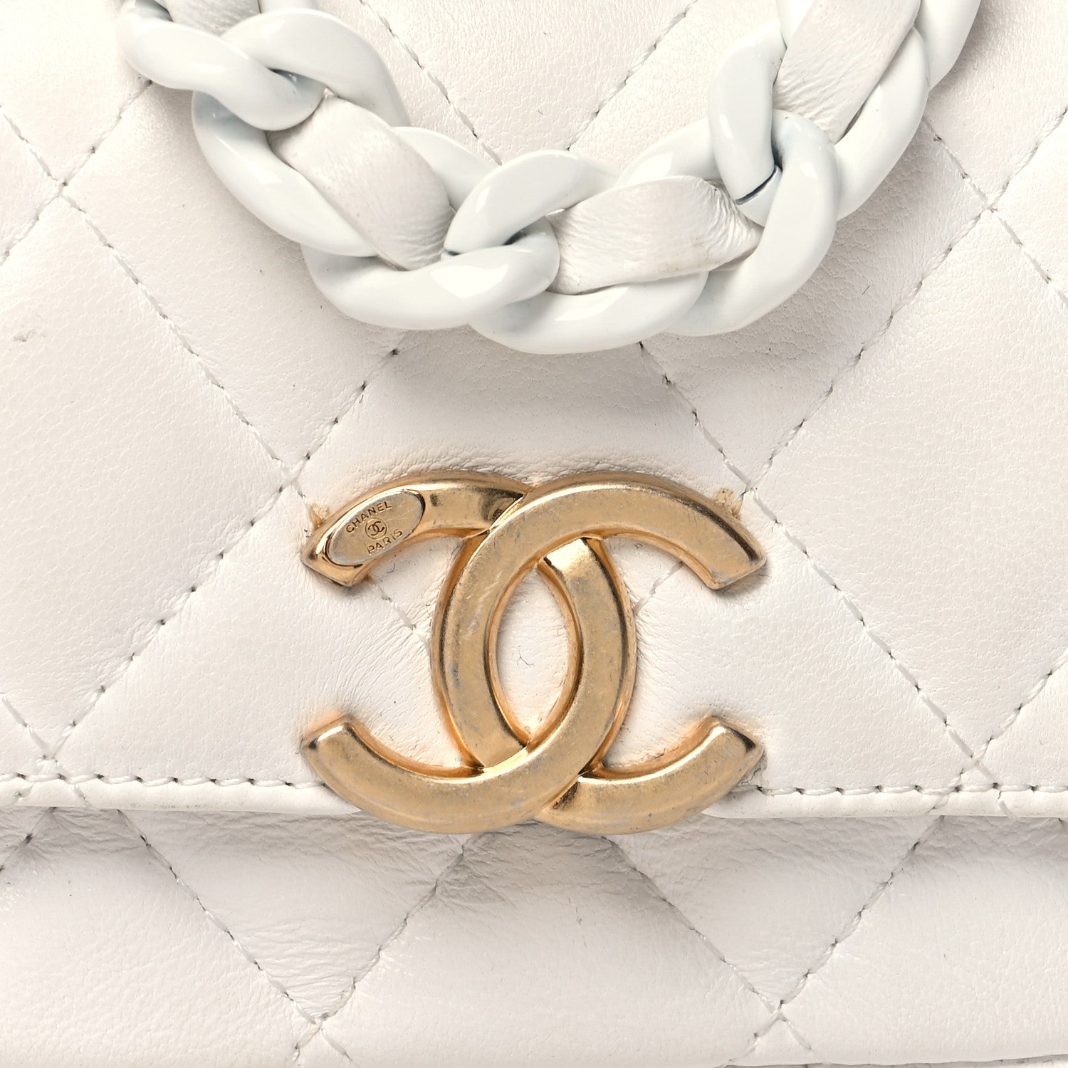 Chanel Lambskin Lacquered Metal Quilted Flap Chain Belt Bag White 9 of 17