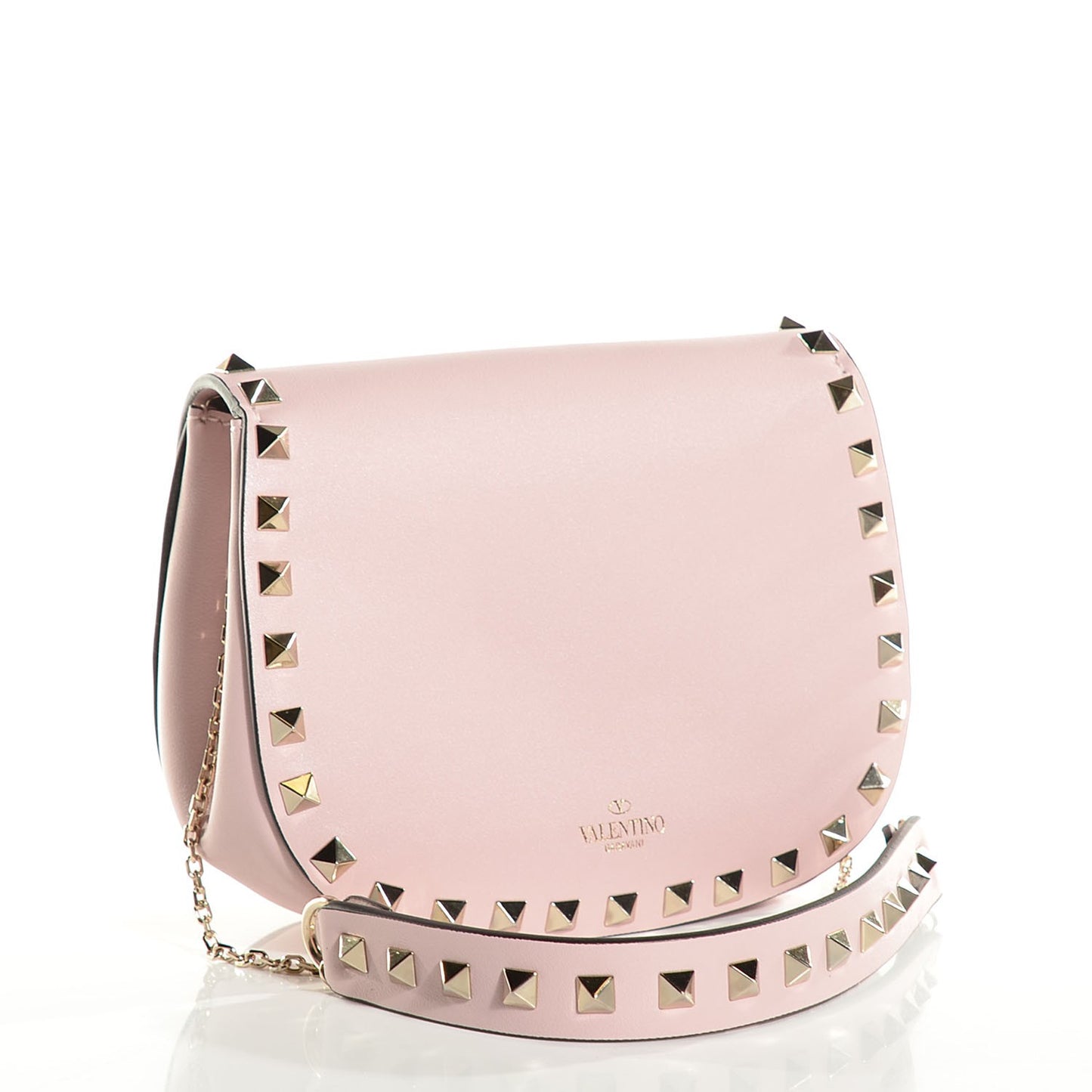 Calfskin Rockstud Crossbody Saddle Bag Water Rose