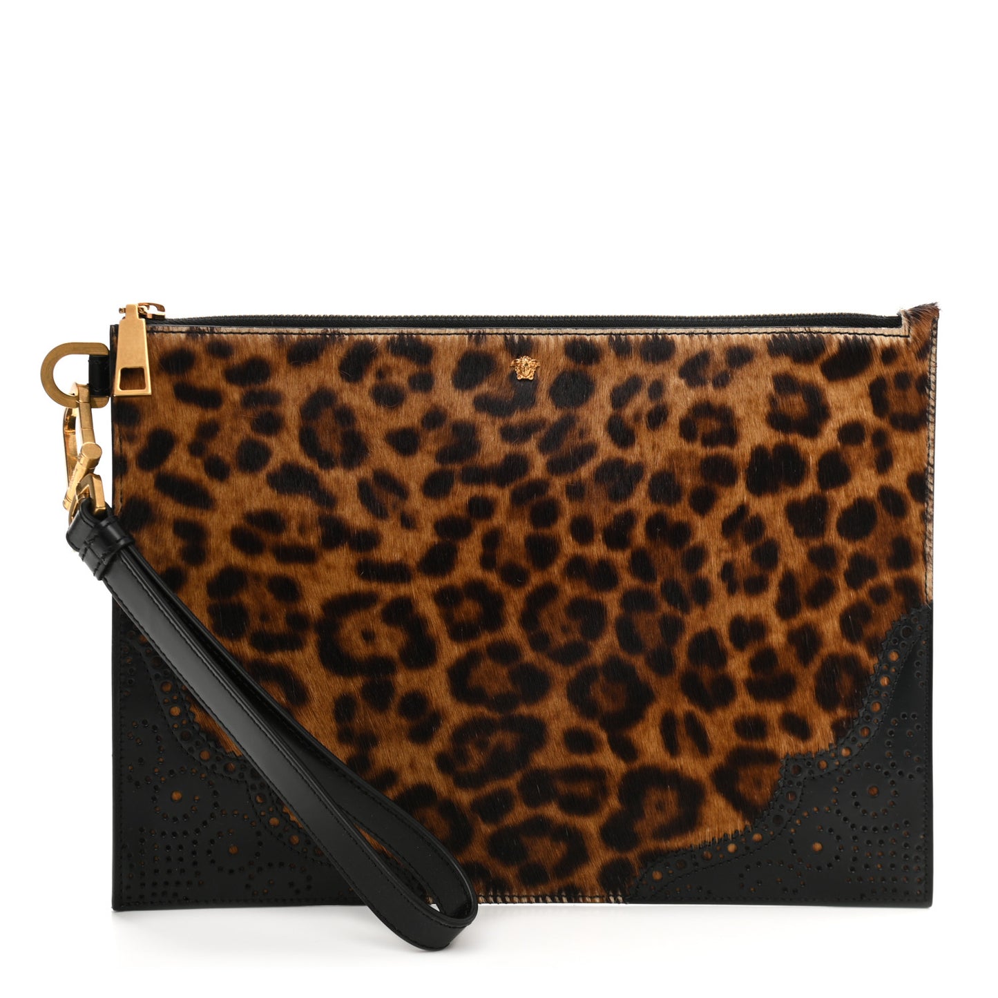 Faux Fur Leopard Print Portfolio Case Black