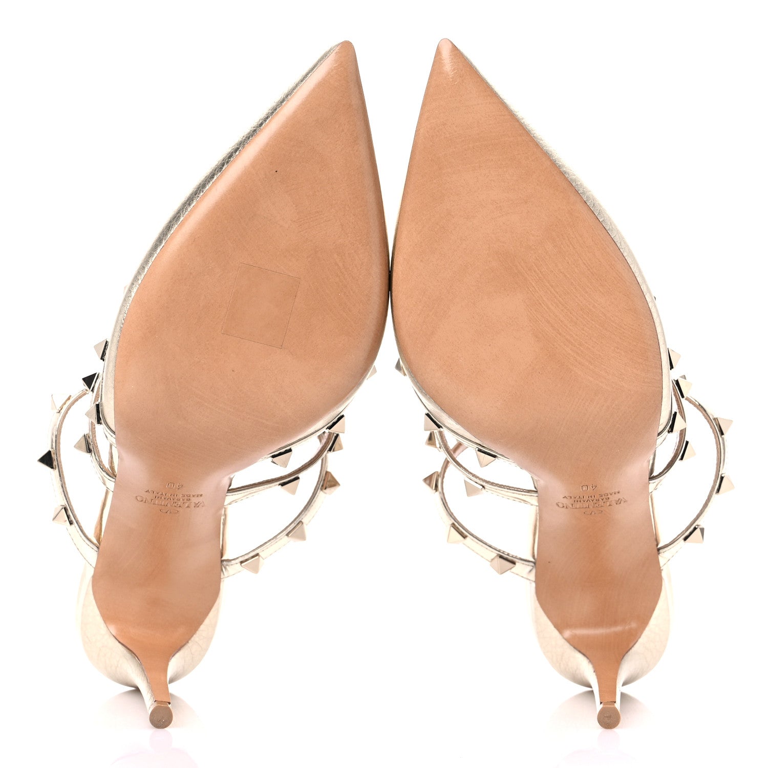 Valentino Garavani Metallic Pebbled Calfskin Rockstud 90mm Cage Mules 40 Platino 5 of 9