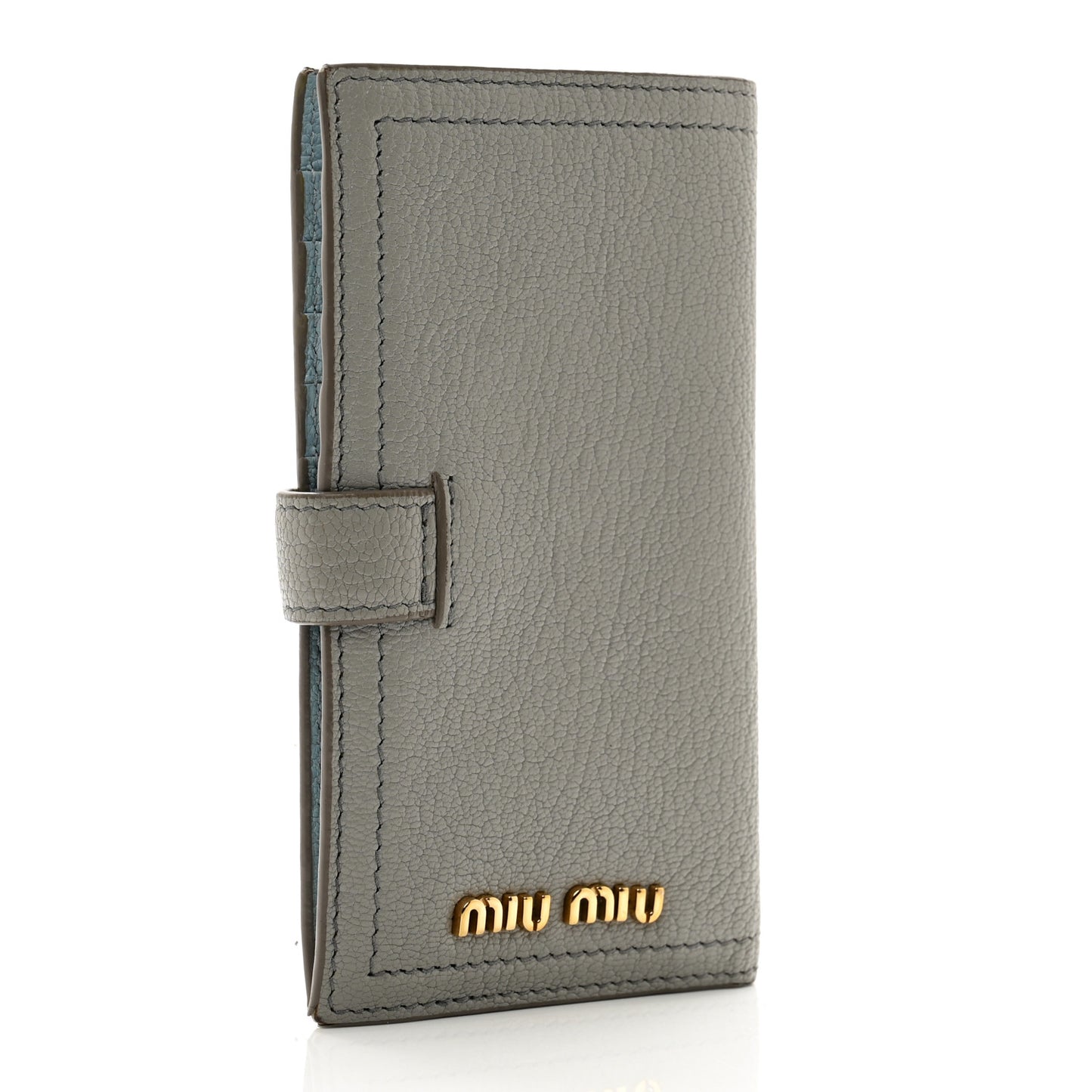 Goatskin Madras Vertical Wallet Grey Blue