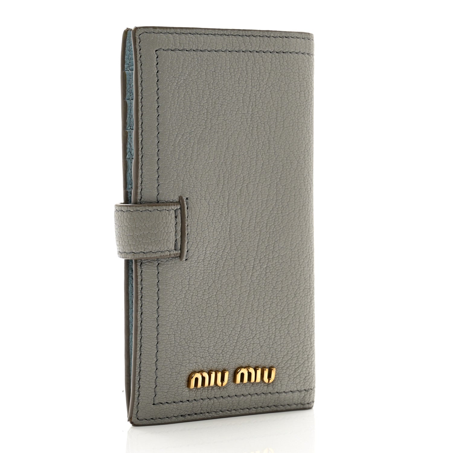 Miu Miu Goatskin Madras Vertical Wallet Grey Blue 3 of 8