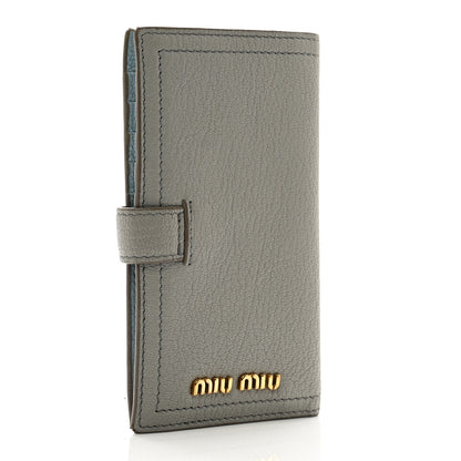 Miu Miu Goatskin Madras Vertical Wallet Grey Blue 3 of 8