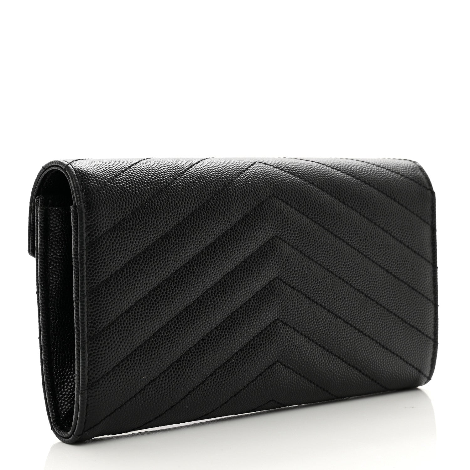 Saint Laurent Grain De Poudre Matelasse Chevron Monogram Flap Wallet Black 3 of 7