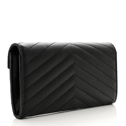 Saint Laurent Grain De Poudre Matelasse Chevron Monogram Flap Wallet Black 3 of 7