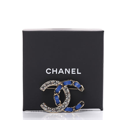 Chanel Lambskin Baguette Crystal CC Chain Brooch Blue Gold 4 of 4