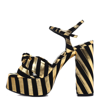 Saint Laurent Metallic Suede Bianca 125 Platform Sandals 38 Black Gold 1 of 11