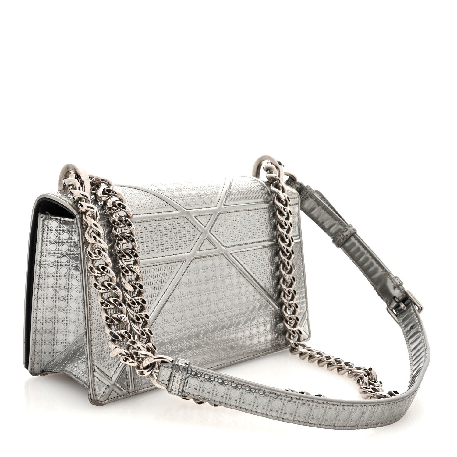 Christian Dior Metallic Patent Micro-Cannage Small Diorama Flap Bag Silver 3 of 10