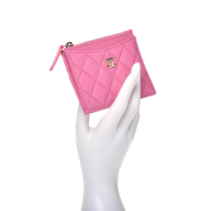 Chanel Caviar Quilted CC Zip Card Holder Pink 2 of 7