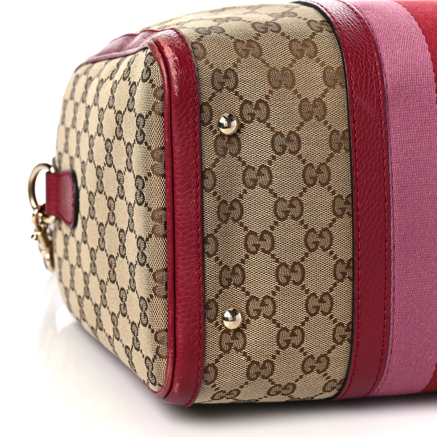 Gucci Monogram Cellarius Calfskin Vintage Web Medium Boston Beige Ebony Soft Burgundy Peonia Flower 7 of 9