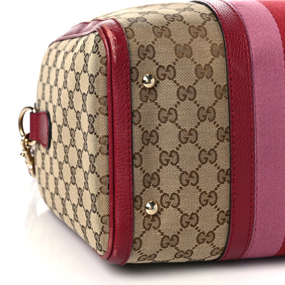 Gucci Monogram Cellarius Calfskin Vintage Web Medium Boston Beige Ebony Soft Burgundy Peonia Flower 7 of 9