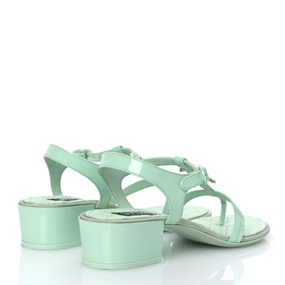 Chanel Patent CC Logo Thong Sandals 38.5 Green 5 of 13