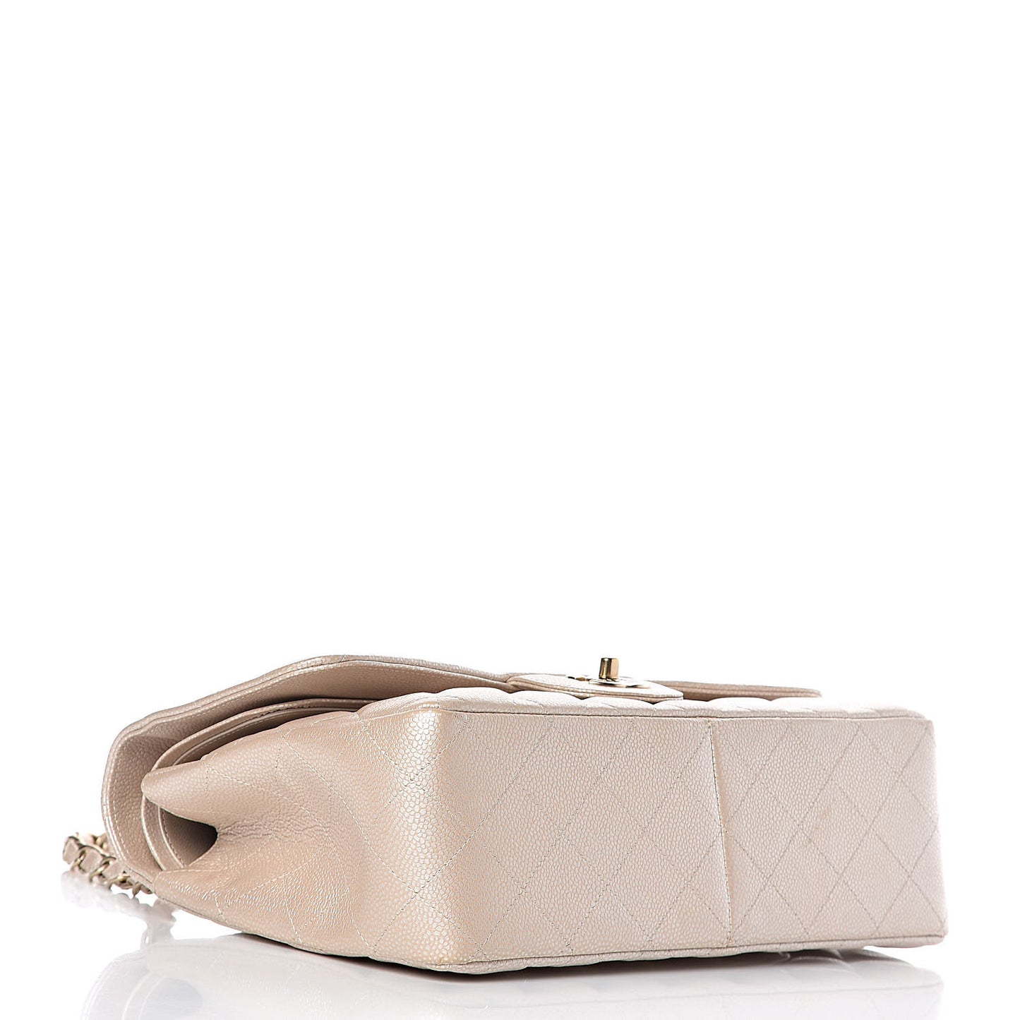 Pearly Caviar Quilted Jumbo Double Flap Light Beige