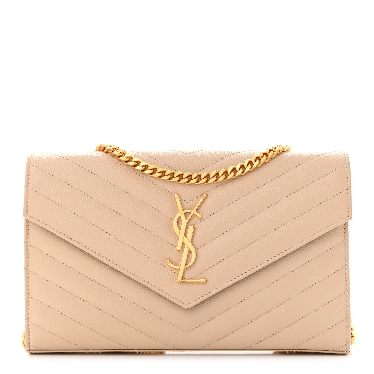 Saint Laurent Grain De Poudre Matelasse Chevron Monogram Chain Wallet Nude Powder 1 of 13