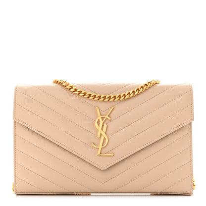 Saint Laurent Grain De Poudre Matelasse Chevron Monogram Chain Wallet Nude Powder 1 of 13