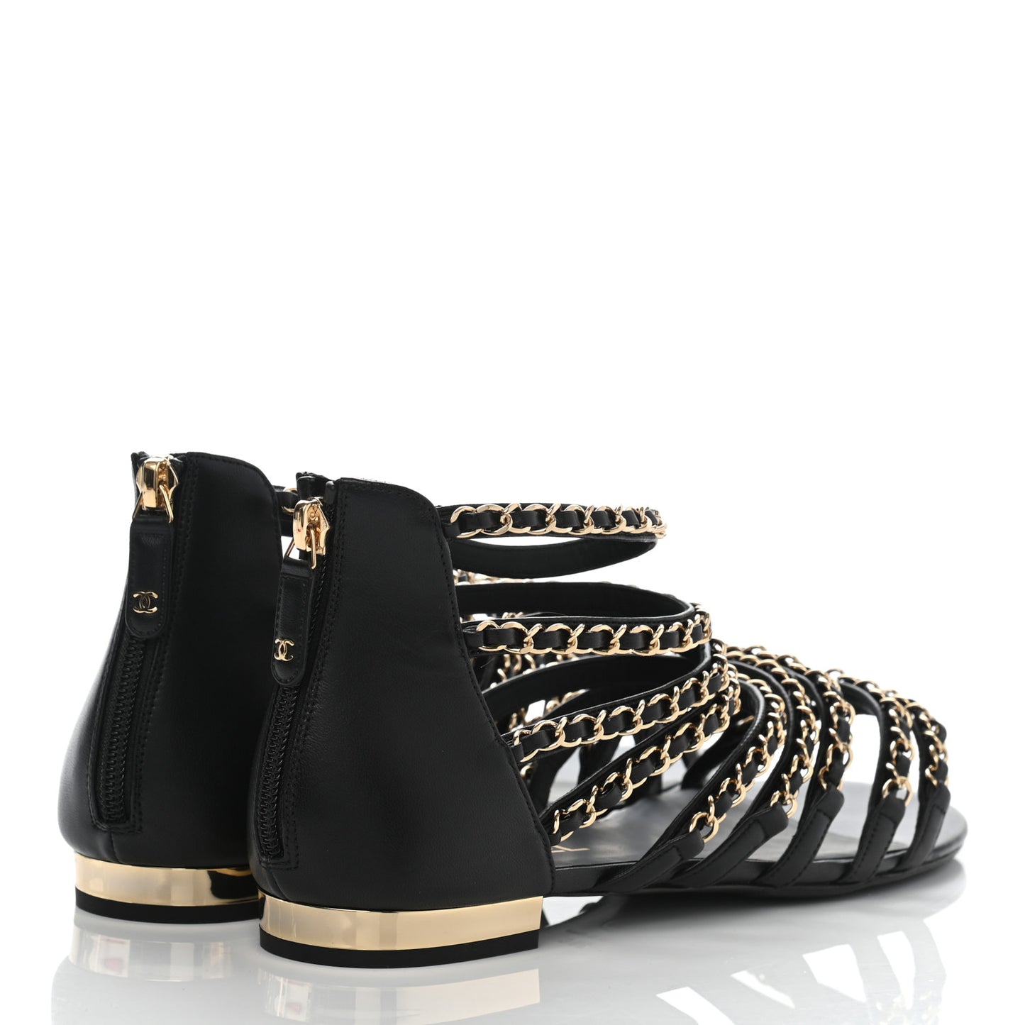 Lambskin CC Chain Sandals 39 Black