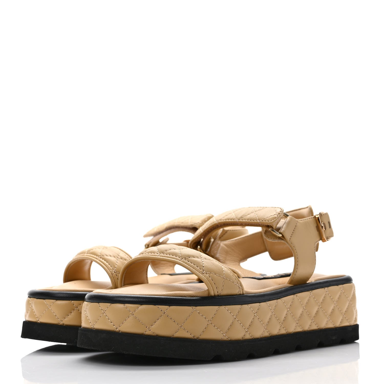 Chanel Lambskin Quilted Platform Sandals 36 Beige Black 3 of 9