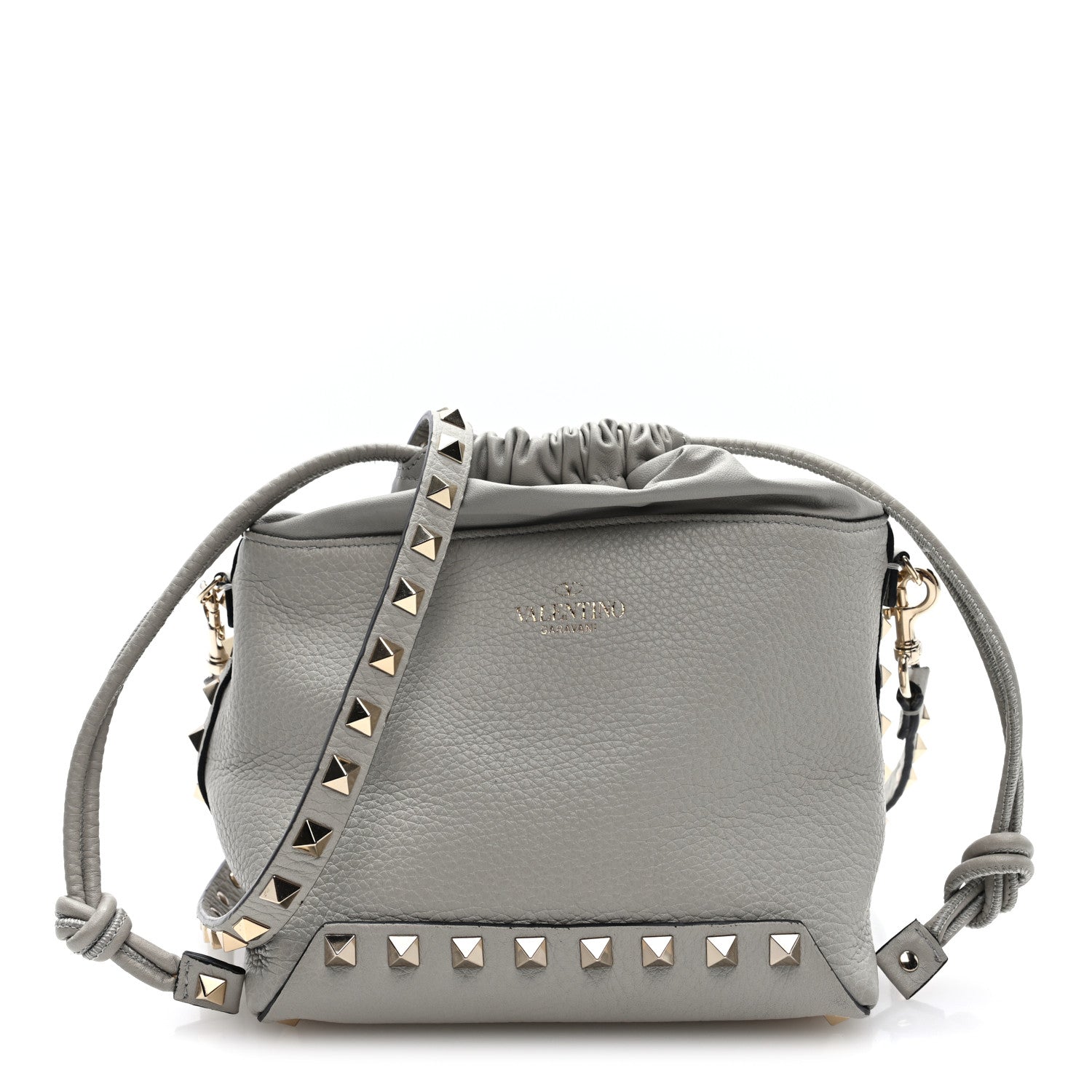 Valentino Garavani Grained Calfskin Rockstud Mini Bucket Bag Opal Grey 1 of 9