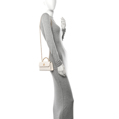 Chanel Lambskin Pearl Crystal Quilted Pearly Girl Handle Flap Phone Holder With Chain White 2 of 11