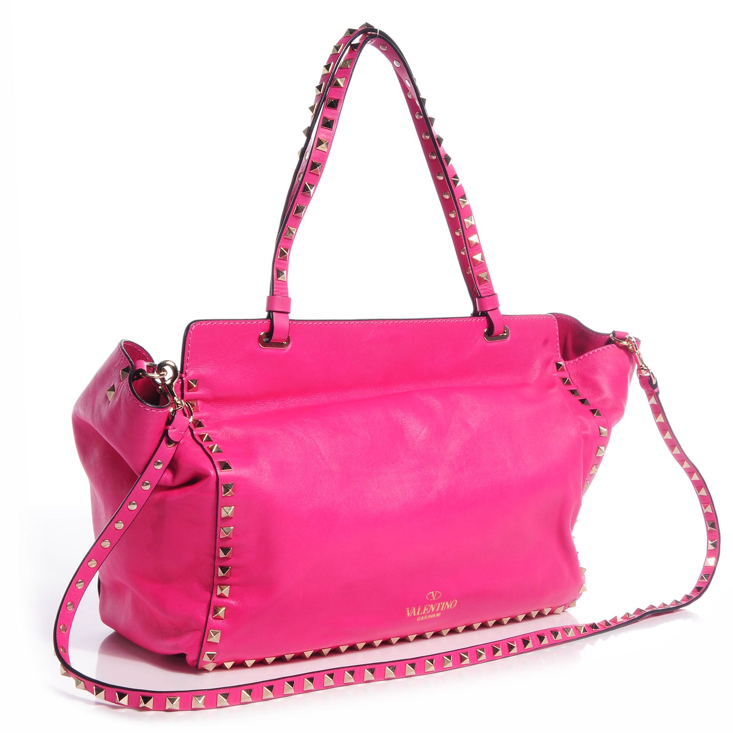 Valentino Garavani Vitello Medium Rockstud Tote Pop Fuxia 3 of 8