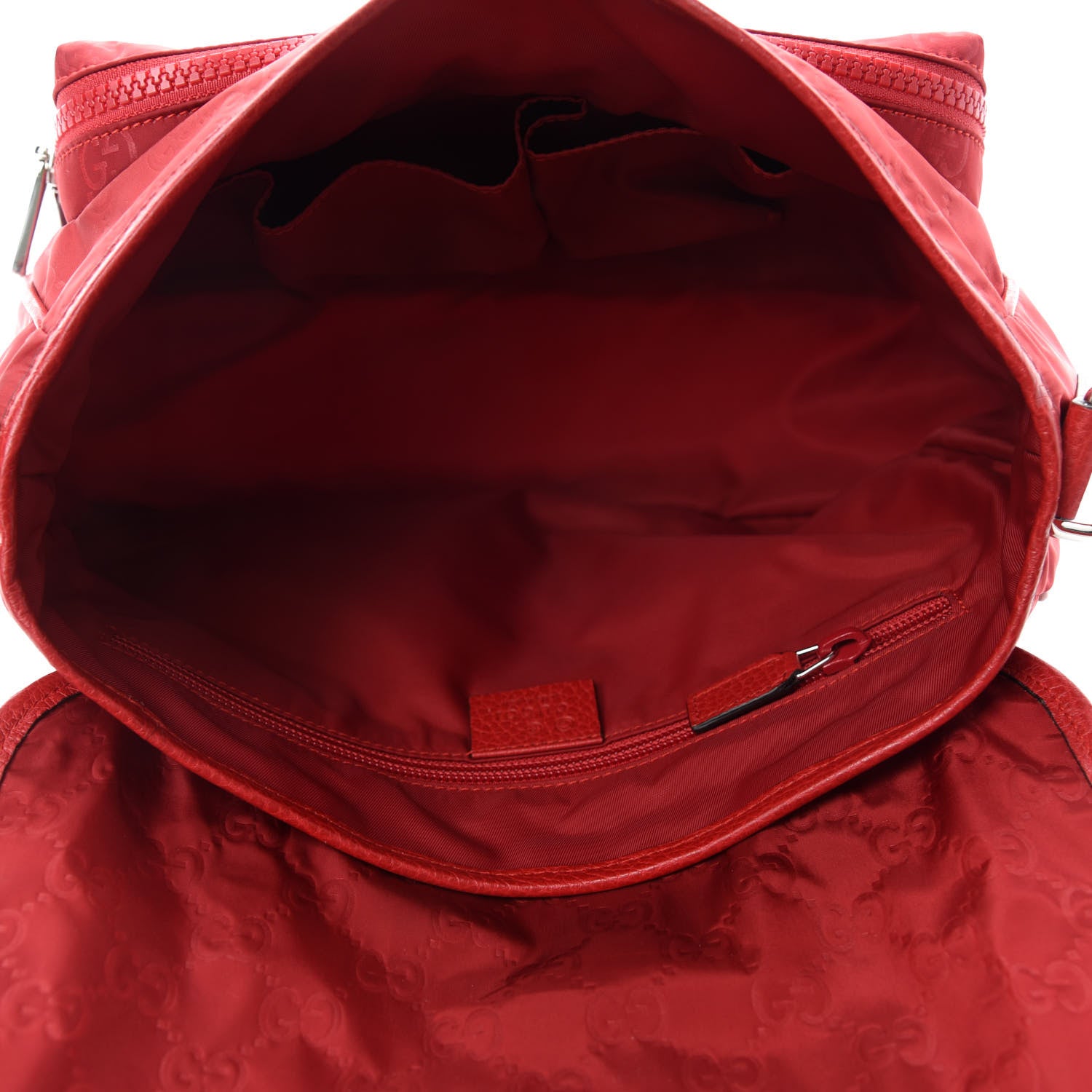 Gucci Nylon Monogram Double Buckle Flap Messenger Bag Vibrant Red 5 of 10