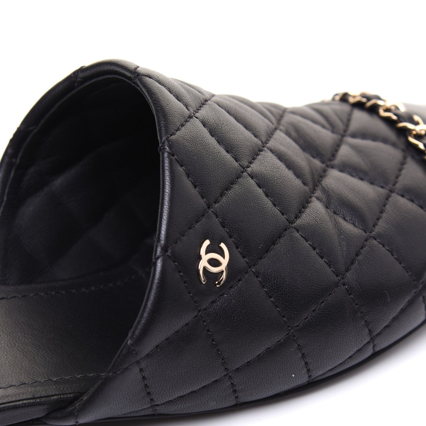 Lambskin Patent Quilted Chain Mules 37.5 Black