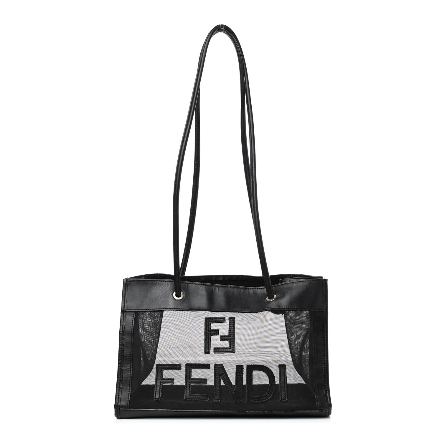 Fendi Calfskin Mesh FF Shoulder Tote Black 1 of 7