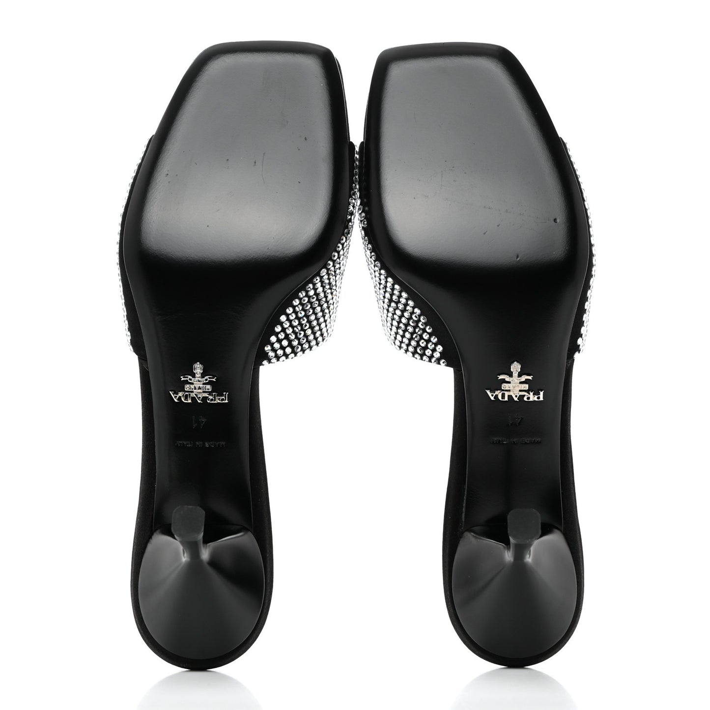 Satin Crystal Logo 65mm Slide Sandals 41 Cristal