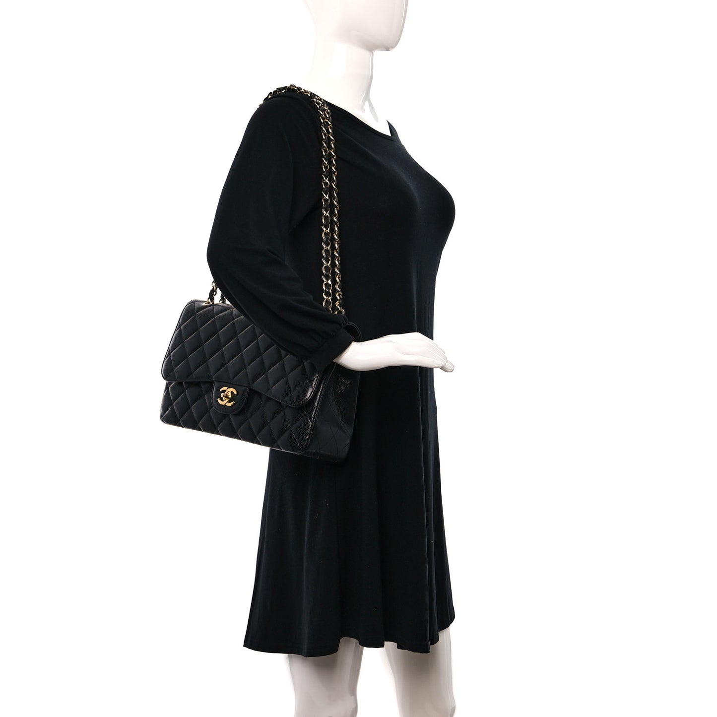 Caviar Quilted Jumbo Double Flap Black