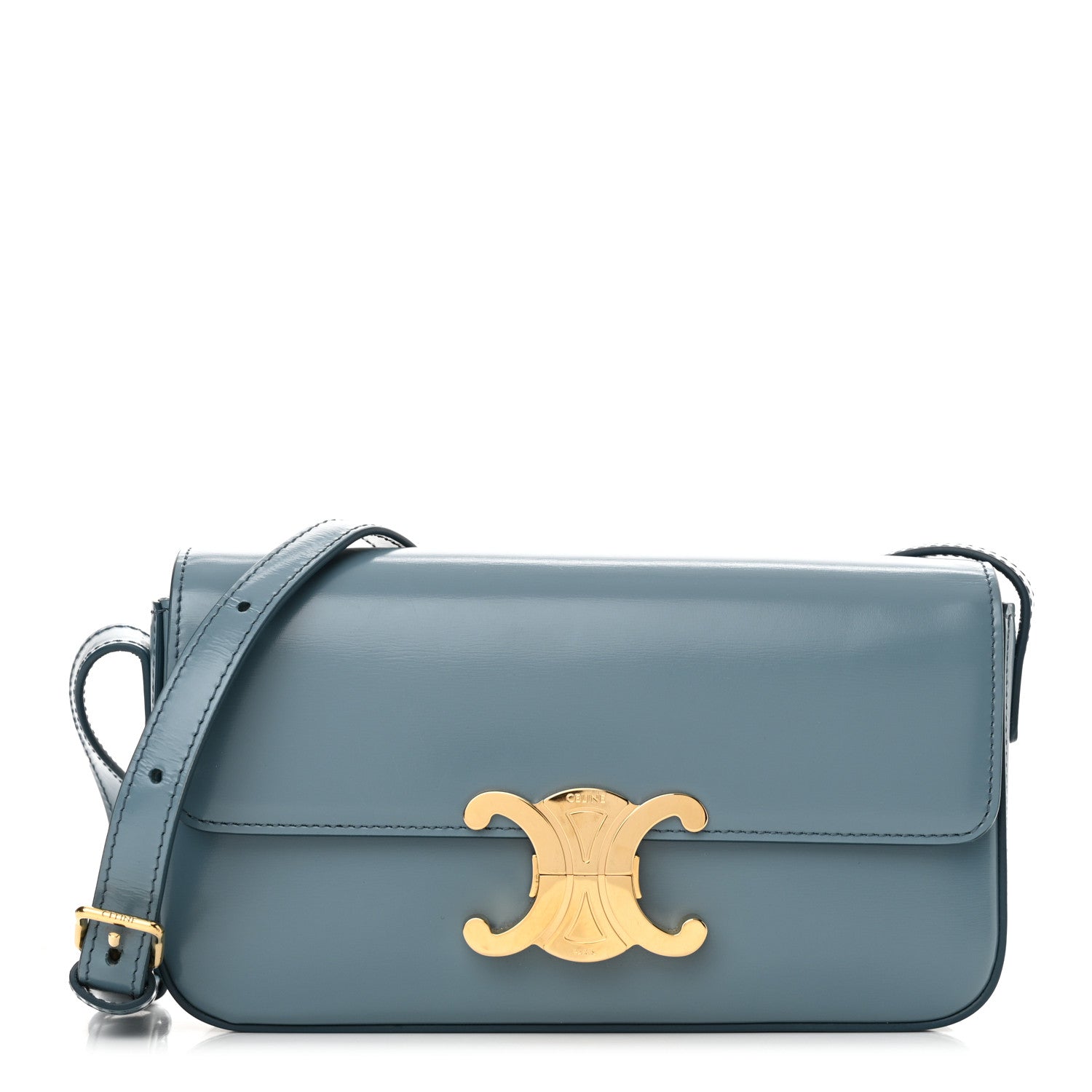 Celine Shiny Calfskin Triomphe Shoulder Bag Denim 1 of 15