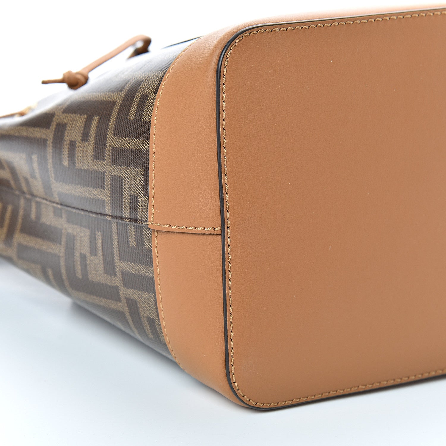 Fendi Glazed Fabric Vitello Grace F is Fendi FF 1974 Stamp Patch Grande Mon Tresor Bucket Bag Mogano Panna Nocciola 8 of 9