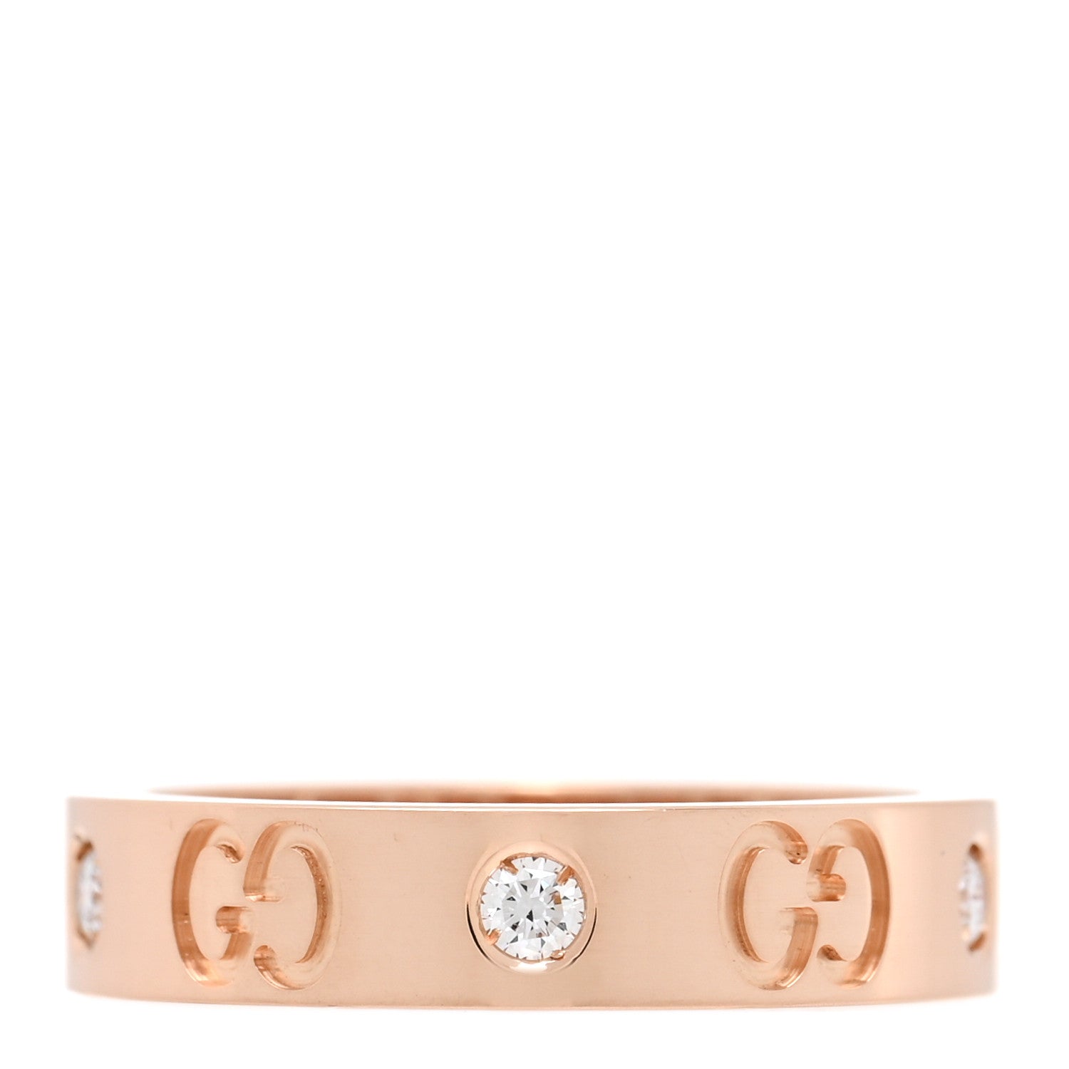 Gucci 18K Rose Gold Diamond Icon Band Ring 49 4.75 1 of 5