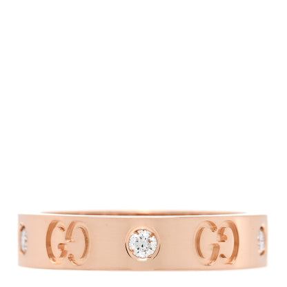 Gucci 18K Rose Gold Diamond Icon Band Ring 49 4.75 1 of 5